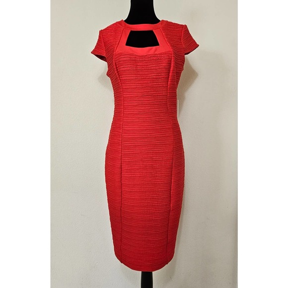 Nue by Shani Dresses & Skirts - NUE by Shani Women's Red Form Fitting Short Sleeve Shirred Zipper Dress Sz M